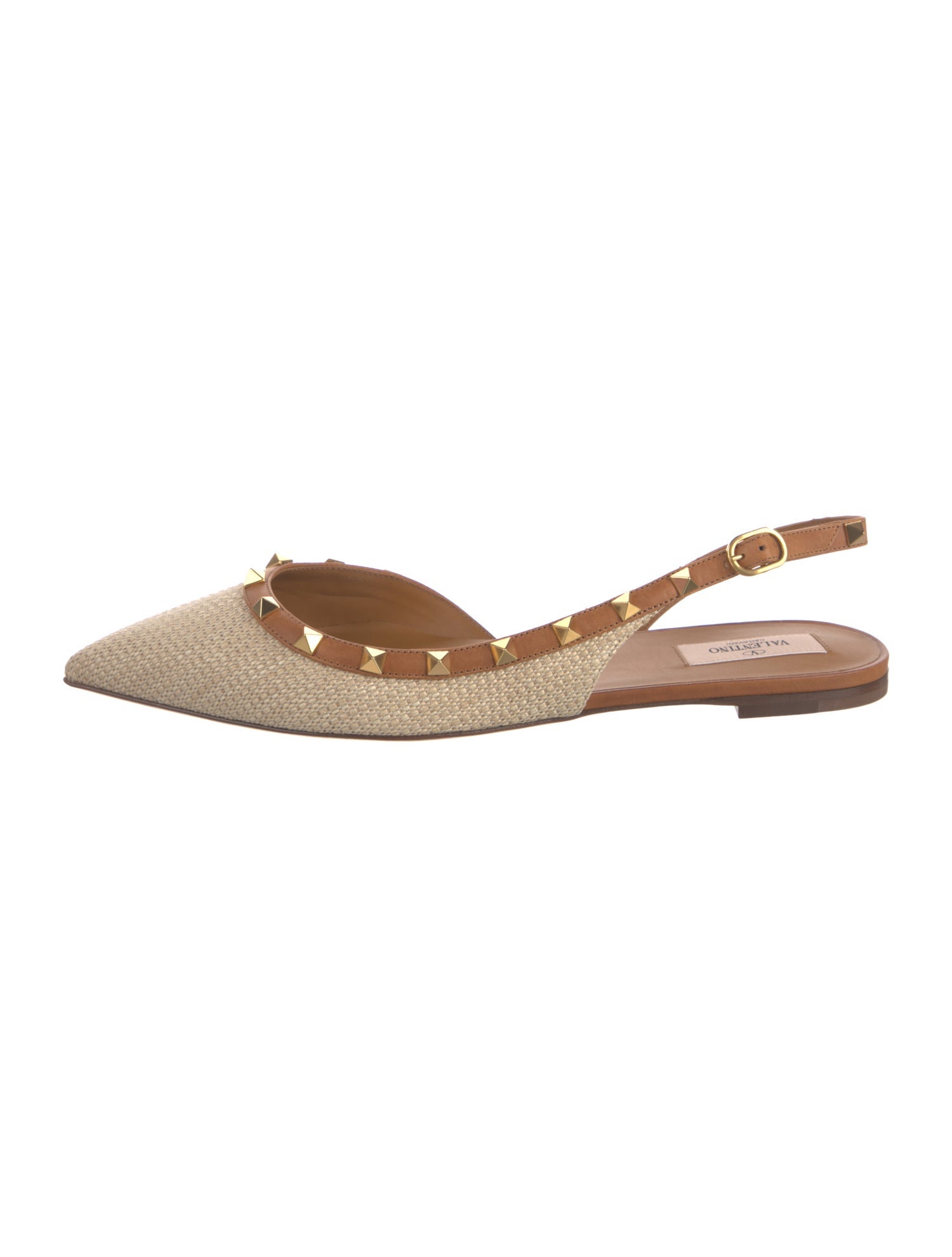 Valentino Rockstud Accents Raffia Slingback Flats
