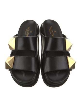Valentino Leather Studded Accents Slides