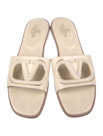 Valentino Leather Cutout Accent Slides