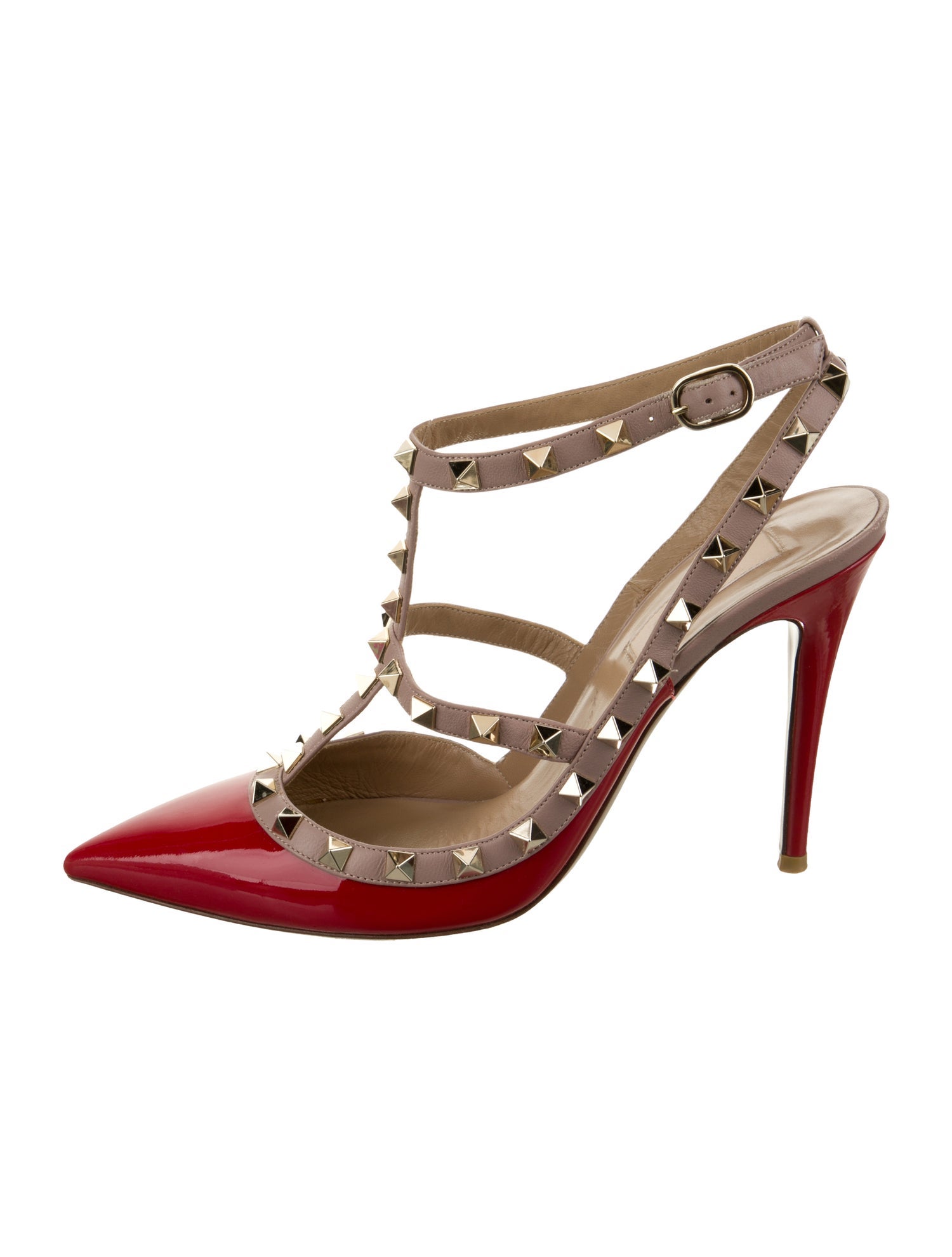 Valentino Patent Leather Studded Accents T-Strap Pumps