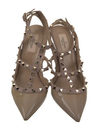 Valentino Patent Leather Studded Accents T-Strap Pumps