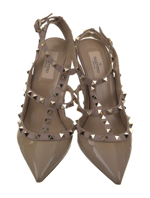 Valentino Patent Leather Studded Accents T-Strap Pumps