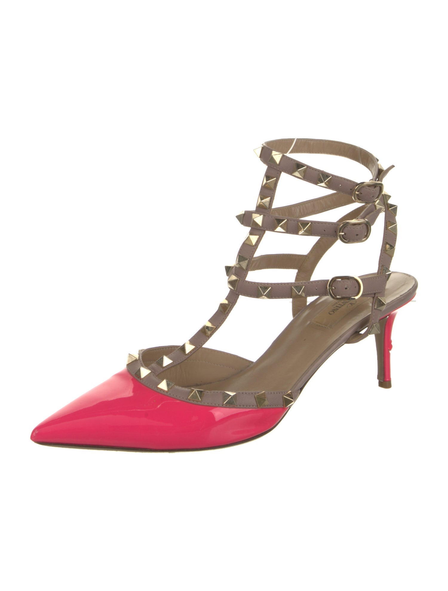 Valentino Rockstud Accents Patent Leather T-Strap Pumps