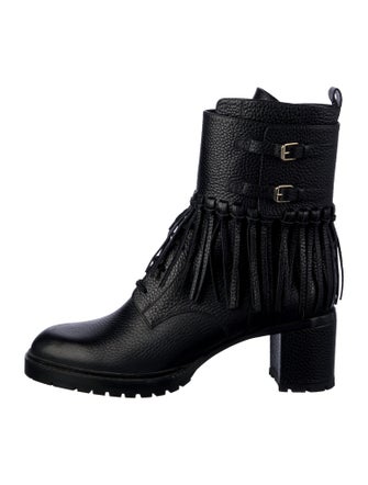 Valentino Leather Fringe Trim Accent Combat Boots
