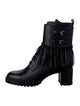 Valentino Leather Fringe Trim Accent Combat Boots