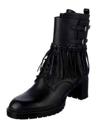 Valentino Leather Fringe Trim Accent Combat Boots