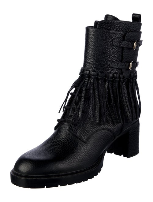 Valentino Leather Fringe Trim Accent Combat Boots
