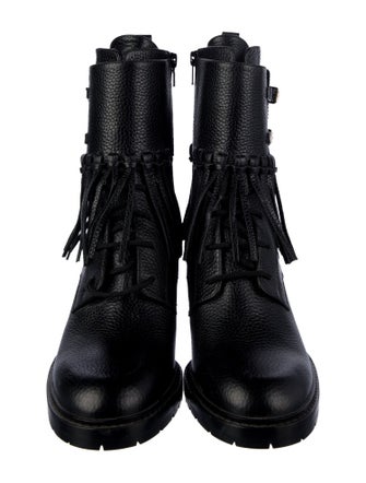Valentino Leather Fringe Trim Accent Combat Boots