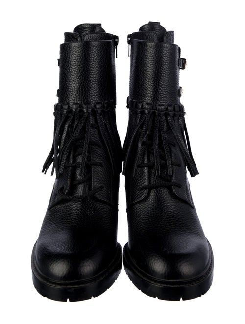 Valentino Leather Fringe Trim Accent Combat Boots