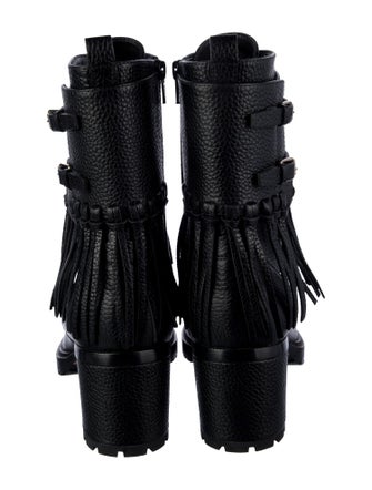 Valentino Leather Fringe Trim Accent Combat Boots