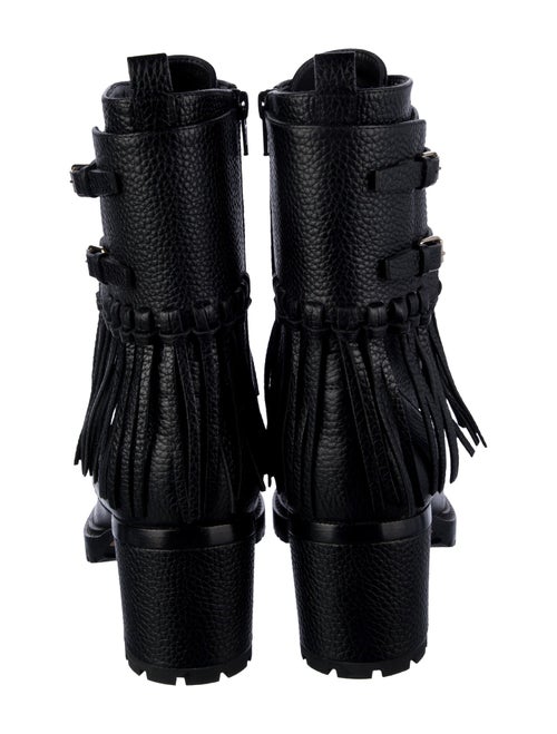 Valentino Leather Fringe Trim Accent Combat Boots