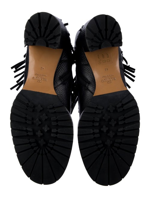 Valentino Leather Fringe Trim Accent Combat Boots