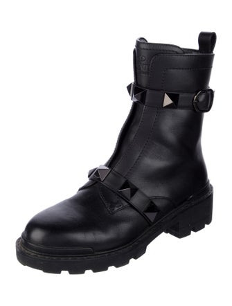 Valentino Rockstud Accents Leather Combat Boots
