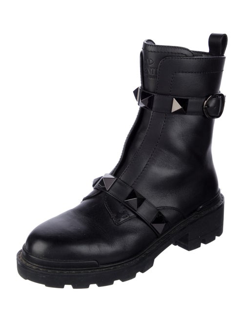 Valentino Rockstud Accents Leather Combat Boots