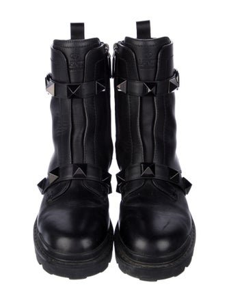 Valentino Rockstud Accents Leather Combat Boots