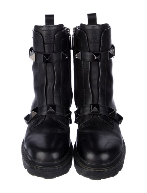 Valentino Rockstud Accents Leather Combat Boots