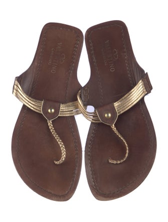 Valentino Leather T-Strap Sandals