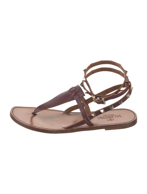 Valentino Rockstud Accents Leather T-Strap Sandals