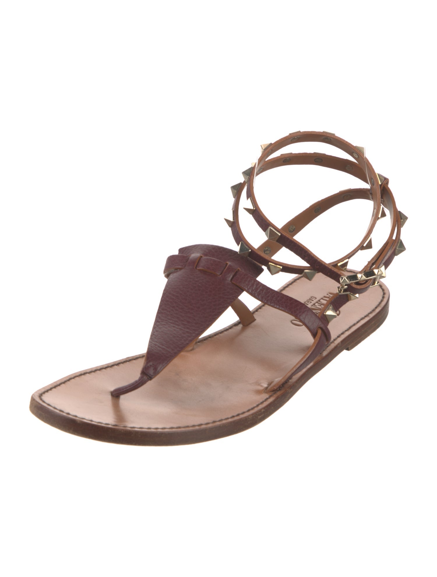 Valentino Rockstud Accents Leather T-Strap Sandals