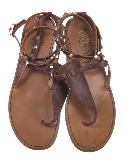 Valentino Rockstud Accents Leather T-Strap Sandals