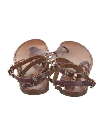 Valentino Rockstud Accents Leather T-Strap Sandals