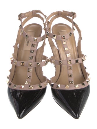 Valentino Rockstud Accents Patent Leather T-Strap Pumps