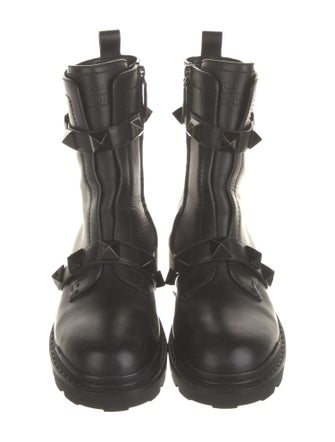 Valentino Rockstud Accents Leather Combat Boots