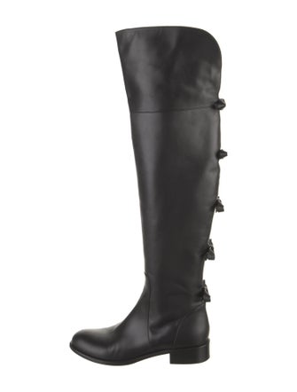 Valentino Leather Bow Accents Lace-Up Boots