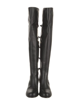 Valentino Leather Bow Accents Lace-Up Boots