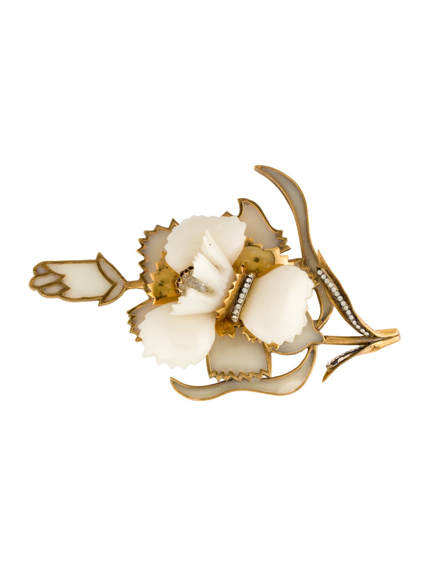 Valentino Vintage Crystal & Resin Floral Brooch