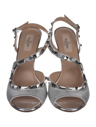 Valentino Rockstud Accents Leather Slingback Sandals