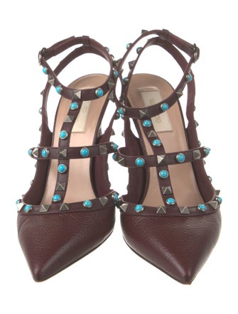 Valentino Rockstud Accents Leather T-Strap Pumps