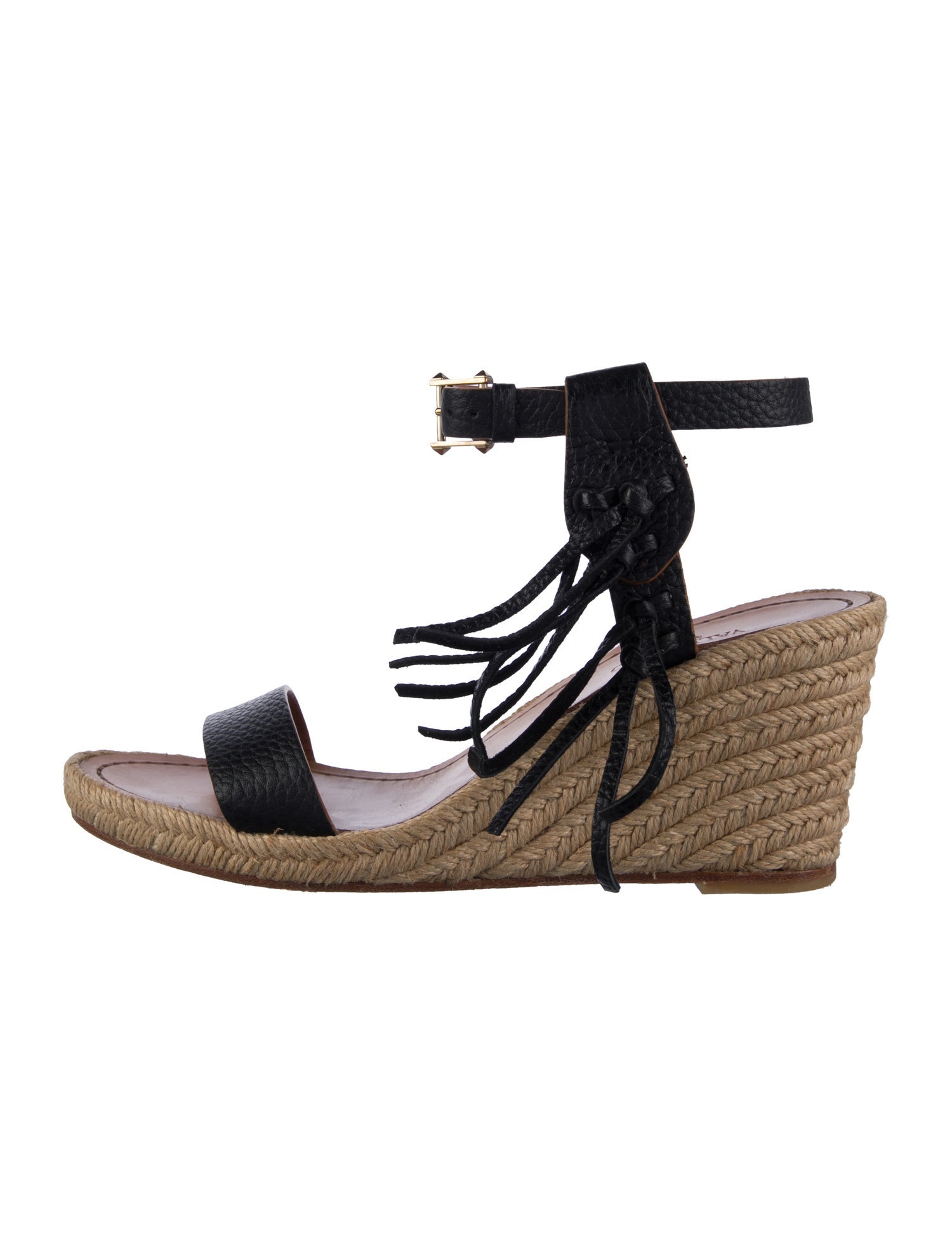 Valentino Leather Fringe Trim Accent Espadrilles