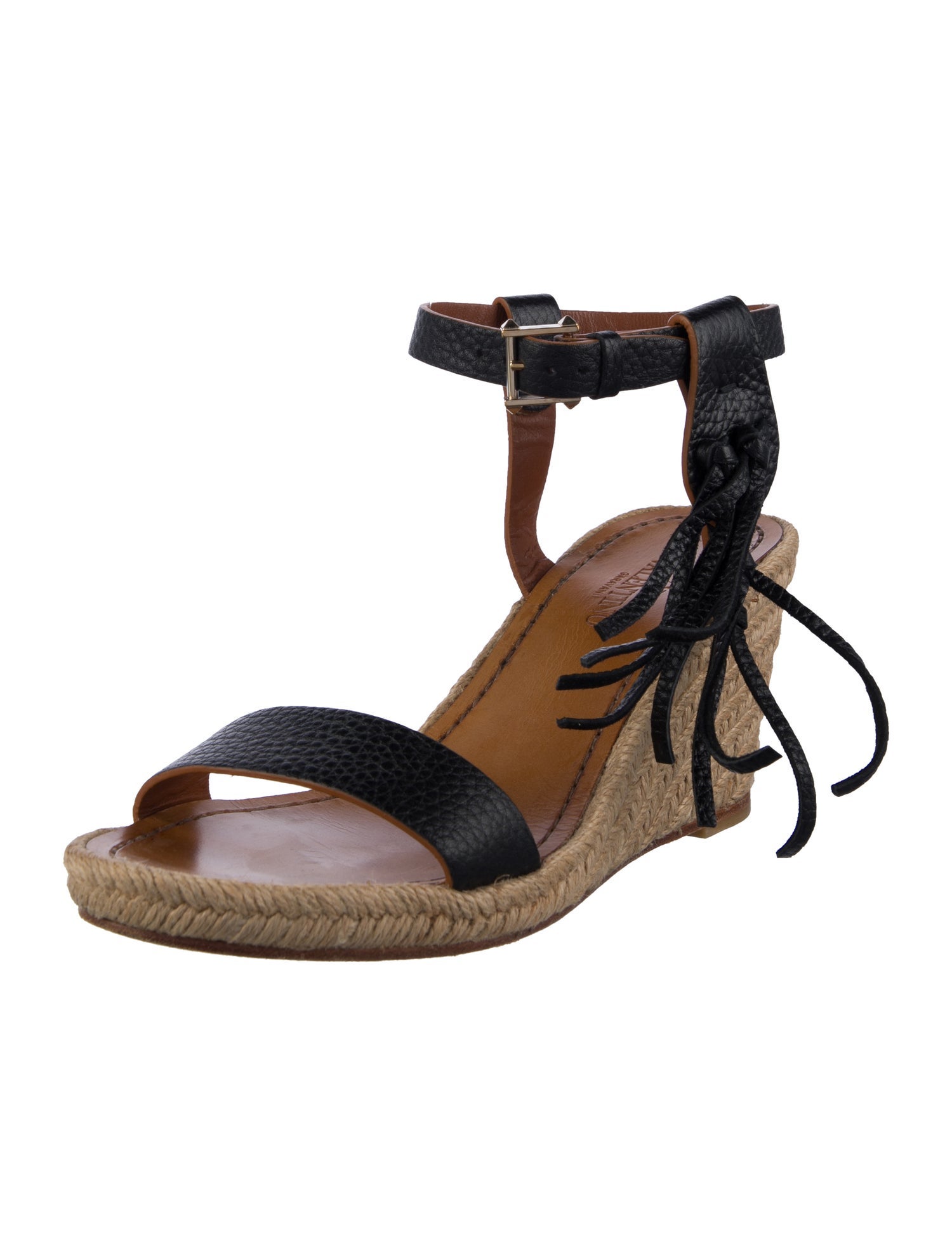 Valentino Leather Fringe Trim Accent Espadrilles