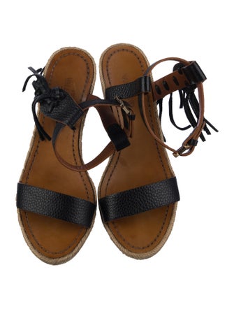 Valentino Leather Fringe Trim Accent Espadrilles