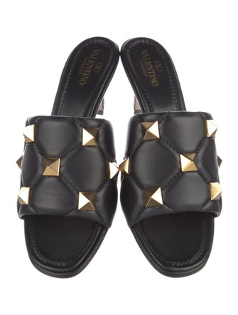 Valentino Quilted Pattern Leather Slides