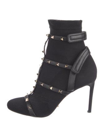Valentino Rockstud Accents Mesh Sock Boots