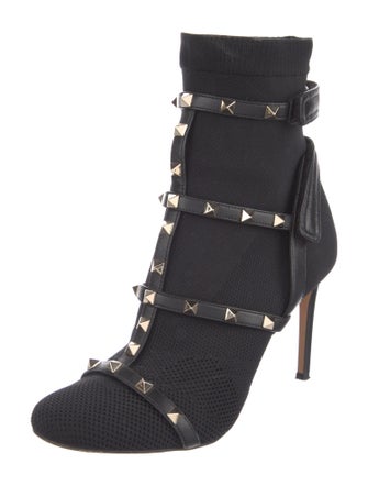 Valentino Rockstud Accents Mesh Sock Boots