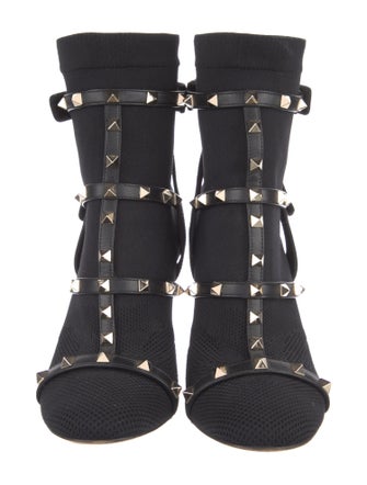 Valentino Rockstud Accents Mesh Sock Boots