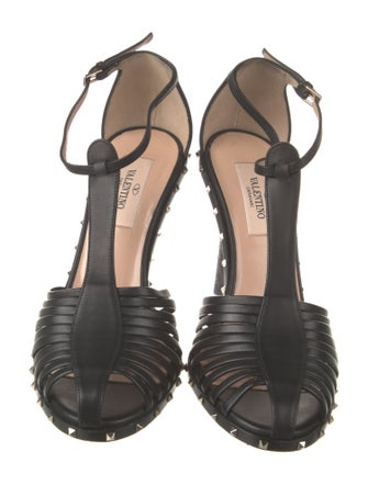 Valentino Rockstud Accents Leather T-Strap Pumps