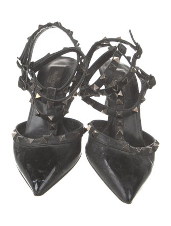 Valentino Rockstud Accents Patent Leather T-Strap Pumps