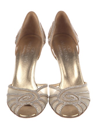 Valentino Leather Mesh Accents D'Orsay Pumps