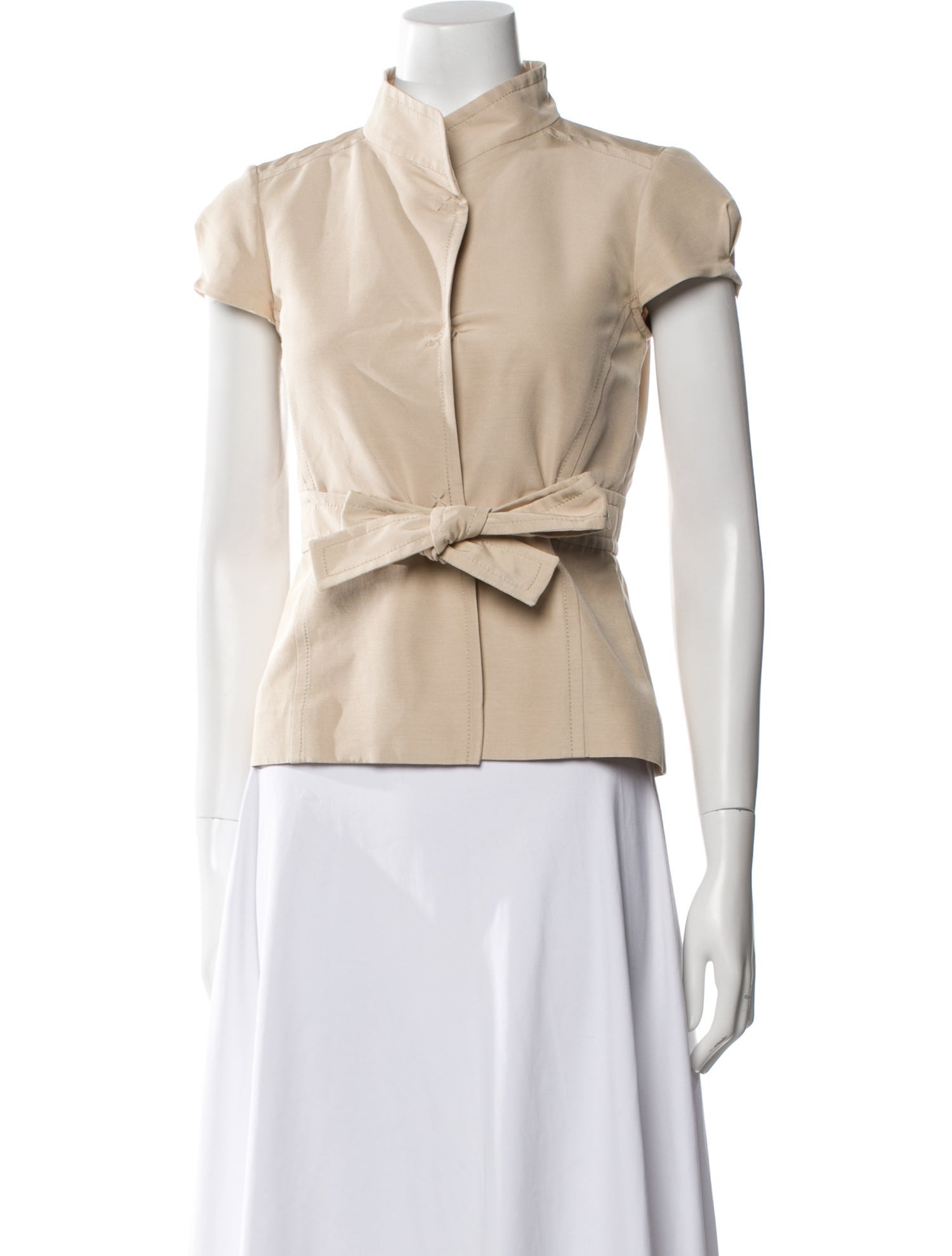 Valentino Mock Neck Short Sleeve Blouse