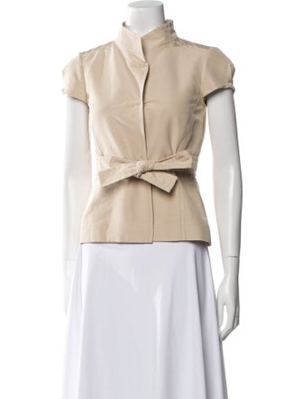 Valentino Mock Neck Short Sleeve Blouse