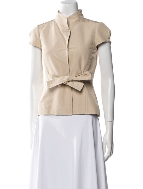Valentino Mock Neck Short Sleeve Blouse