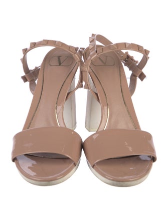 Valentino Rockstud Accents Patent Leather Slingback Sandals
