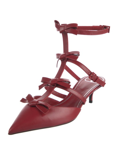Valentino Leather Bow Accents T-Strap Pumps