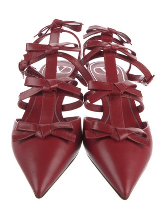 Valentino Leather Bow Accents T-Strap Pumps