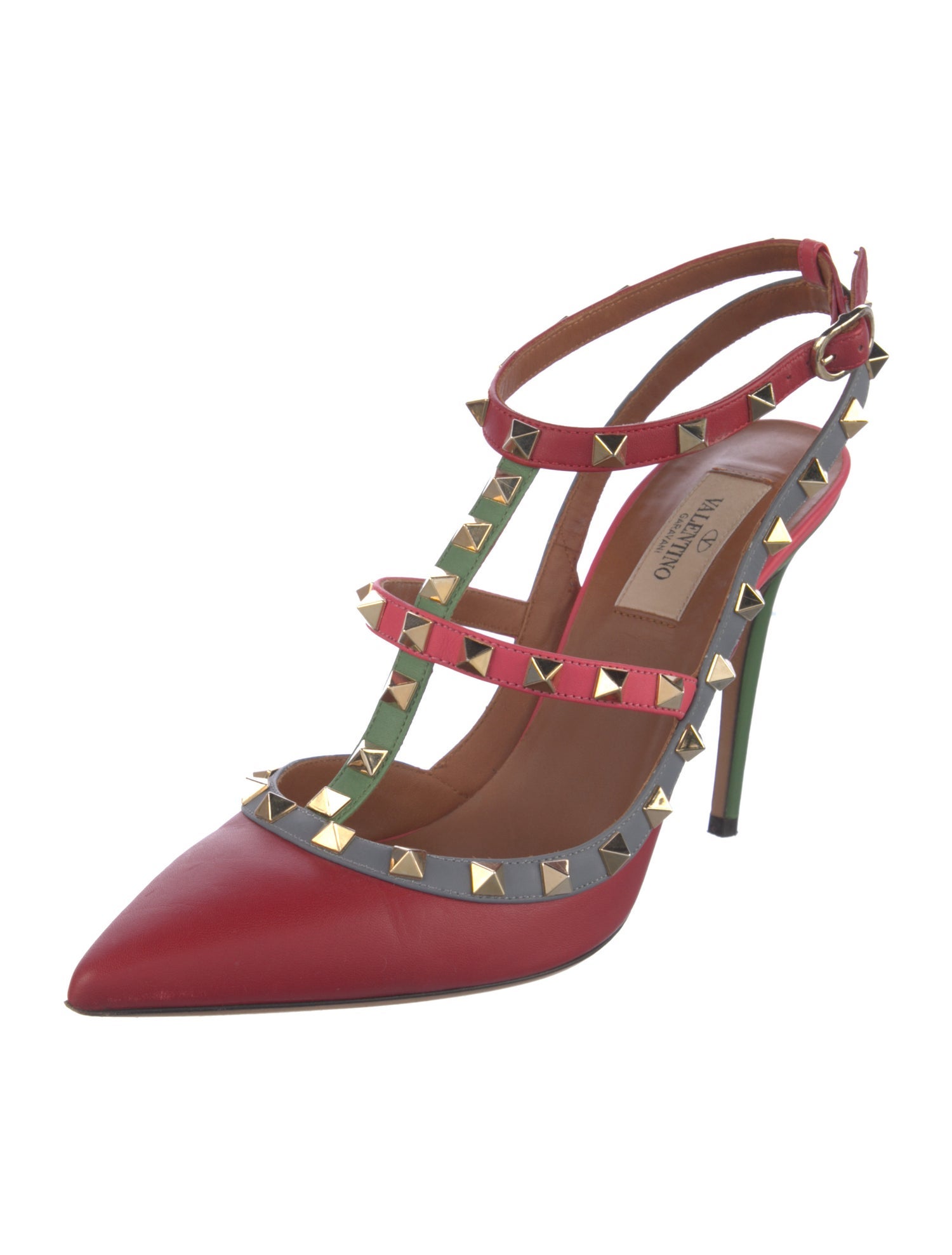 Valentino Rockstud Accents Leather T-Strap Pumps