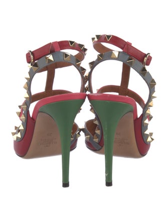 Valentino Rockstud Accents Leather T-Strap Pumps